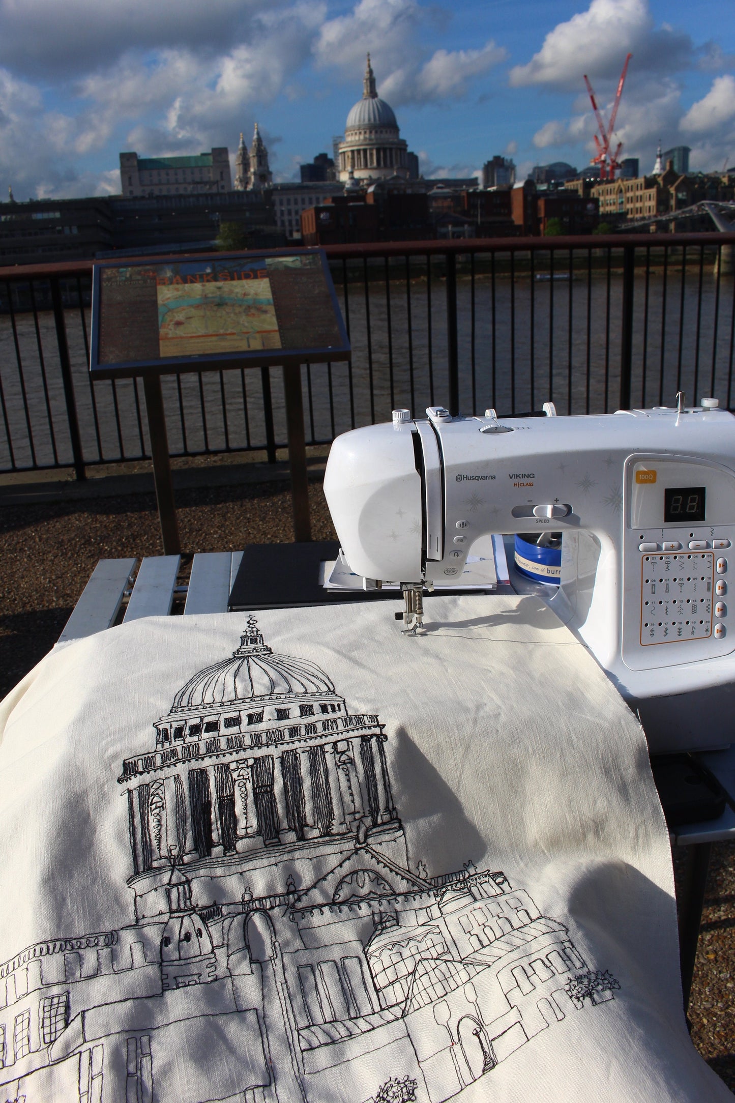 St. Pauls Cathedral Stitched with Pedal Power on the Southbank. Framed.