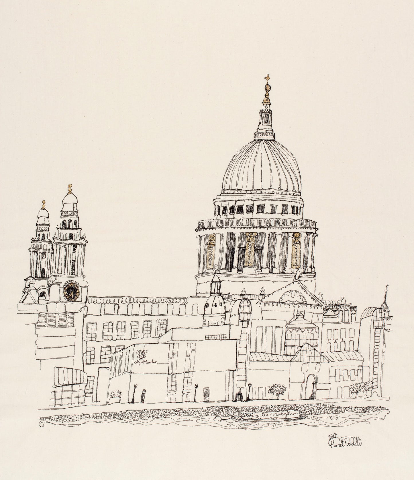 St. Pauls Cathedral Stitched with Pedal Power on the Southbank. Framed.