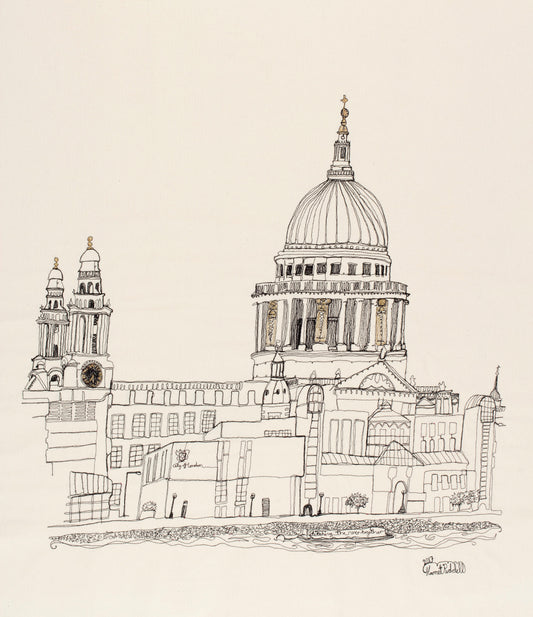 St. Pauls Cathedral Stitched with Pedal Power on the Southbank. Framed.