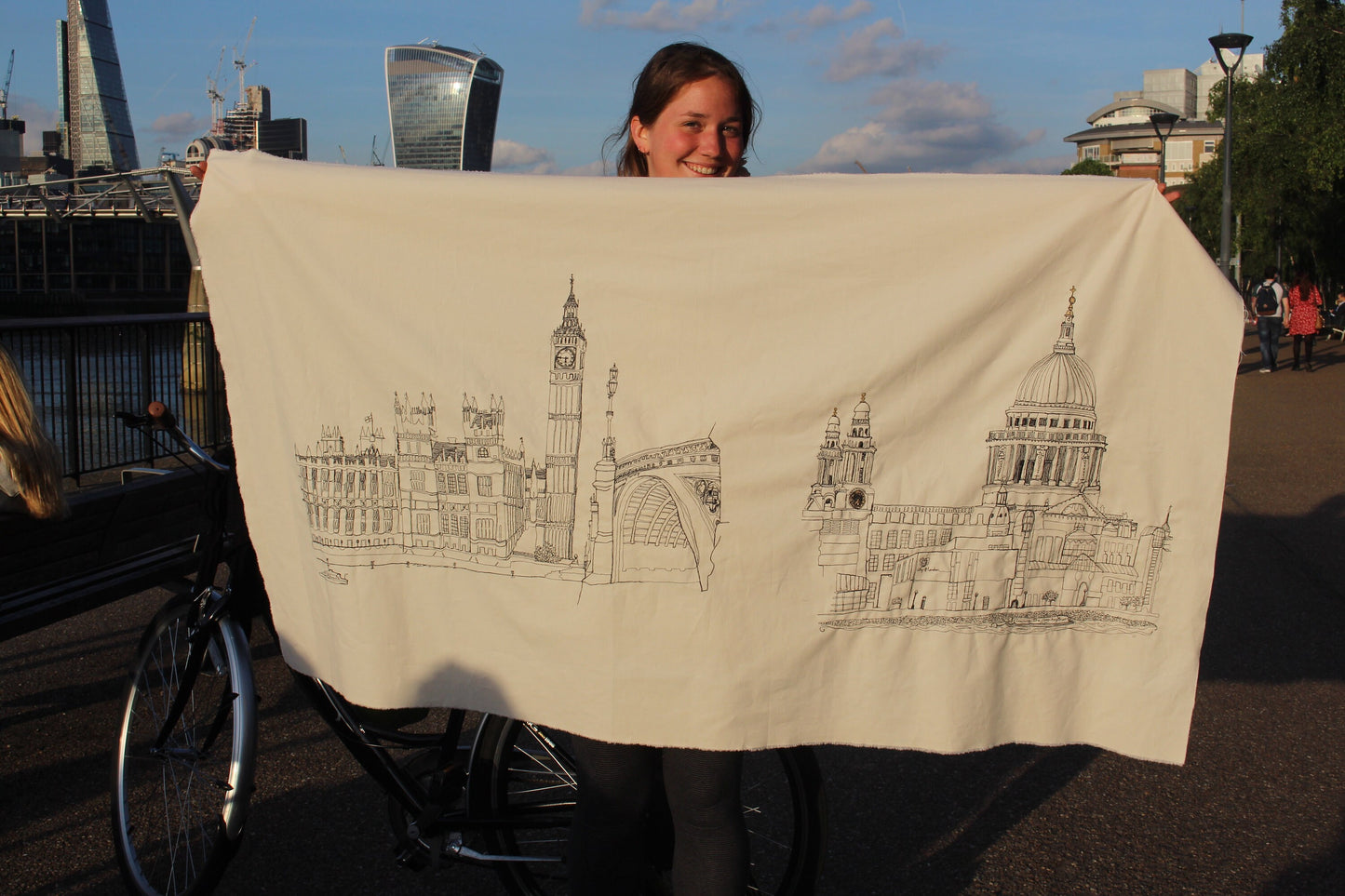 St. Pauls Cathedral Stitched with Pedal Power on the Southbank. Framed.