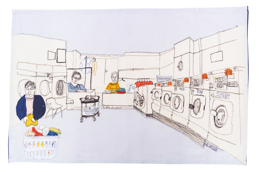 Mindy and Margret in the Laundrette Tea Towel